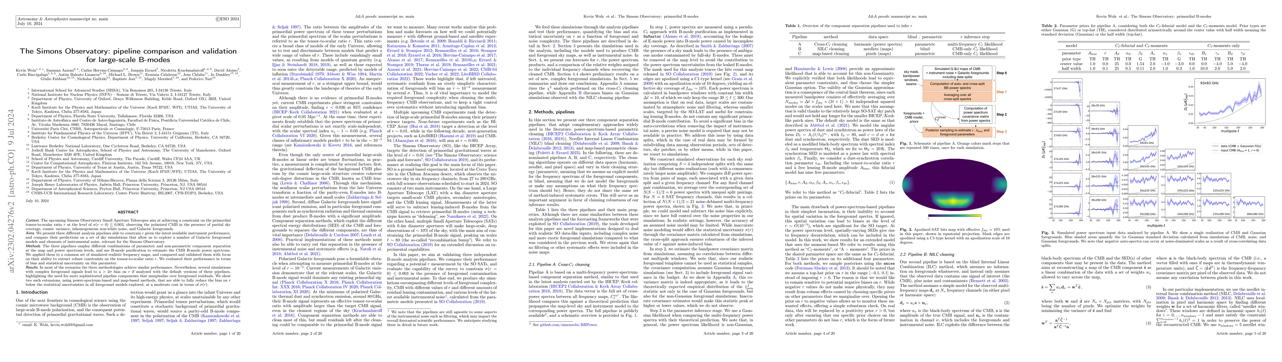 Thumbnail for The Simons Observatory: pipeline comparison and validation for
  large-scale B-modes