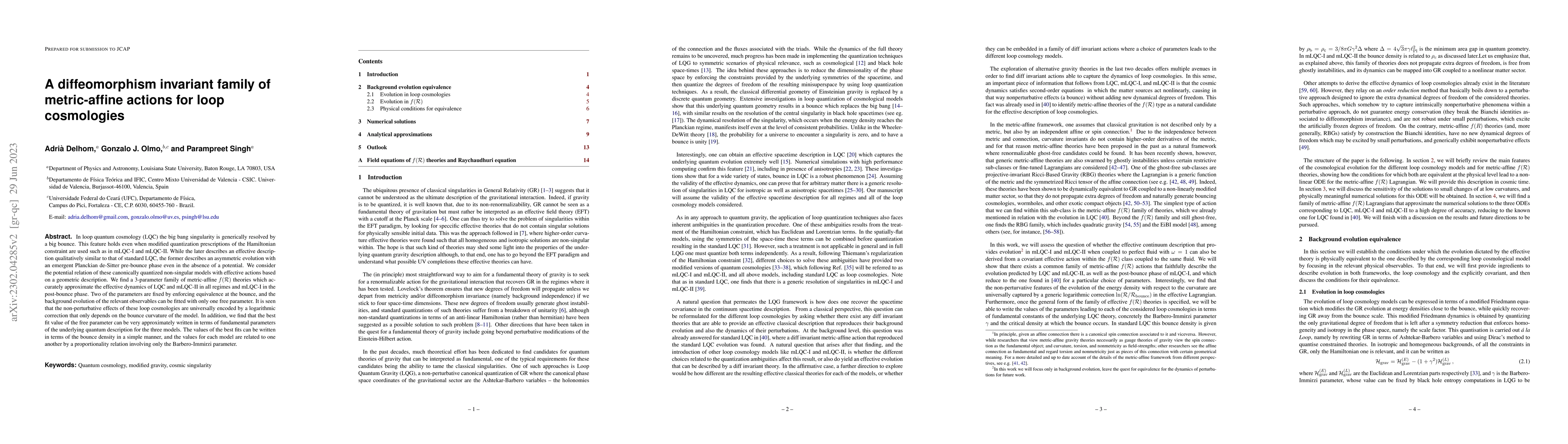 Thumbnail for A diffeomorphism invariant family of metric-affine actions for loop
  cosmologies