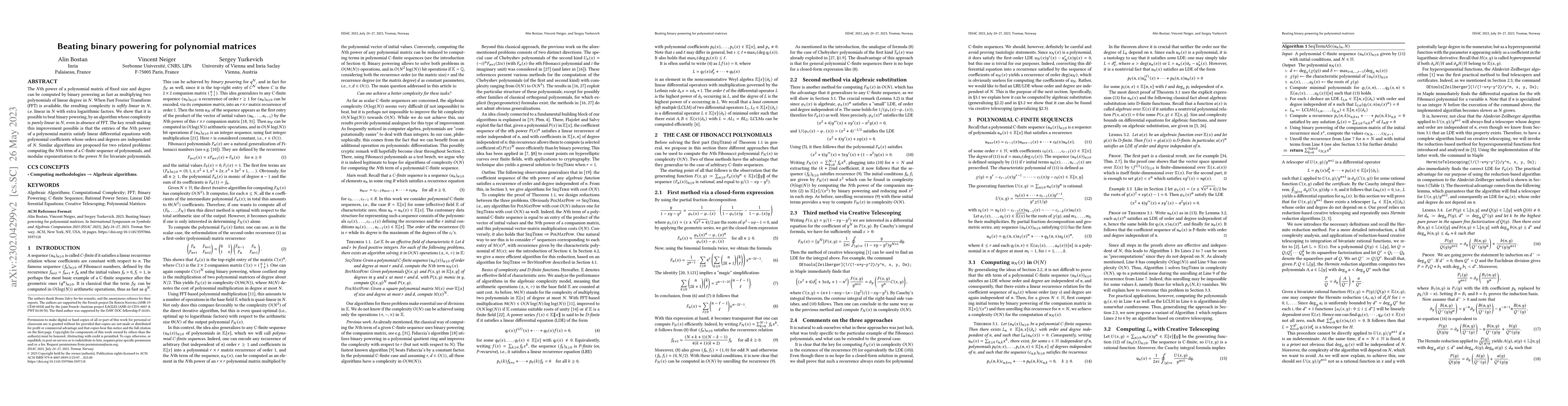 Thumbnail for Beating binary powering for polynomial matrices