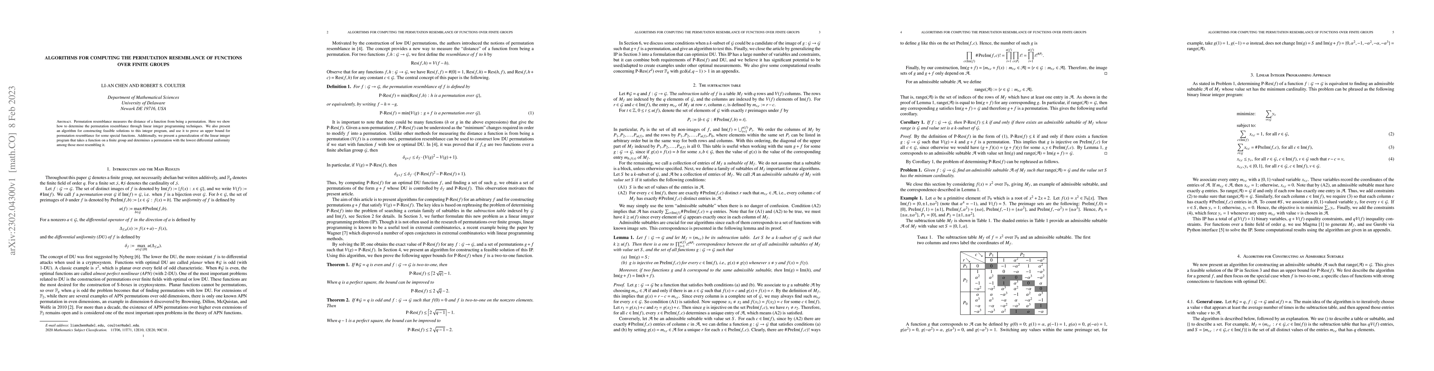 Thumbnail for Algorithms for computing the permutation resemblance of functions over
  finite groups