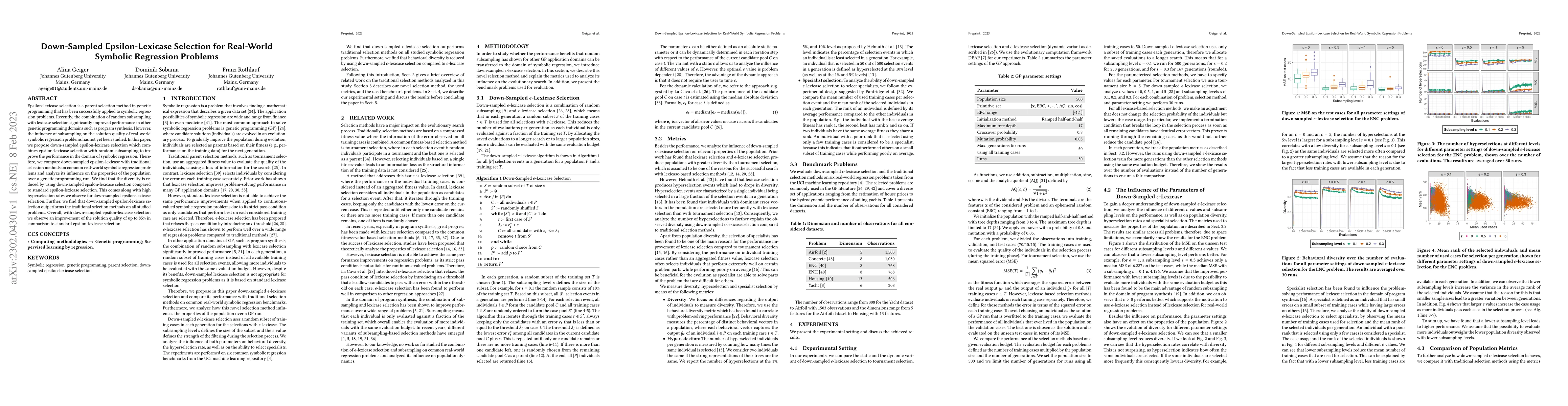 Thumbnail for Down-Sampled Epsilon-Lexicase Selection for Real-World Symbolic
  Regression Problems
