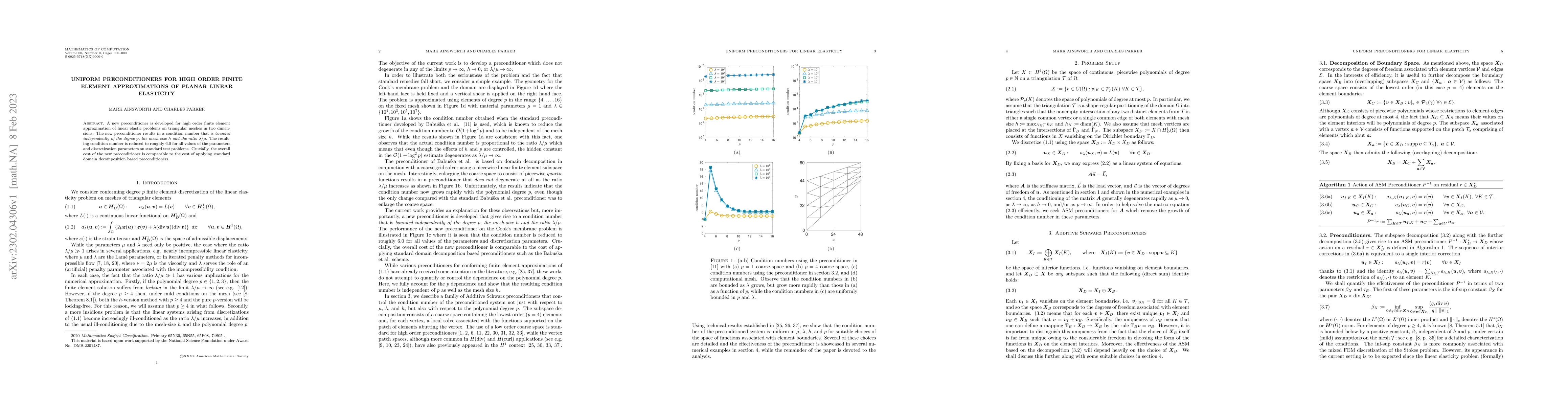 Thumbnail for Uniform Preconditioners for High Order Finite Element Approximations of
  Planar Linear Elasticity
