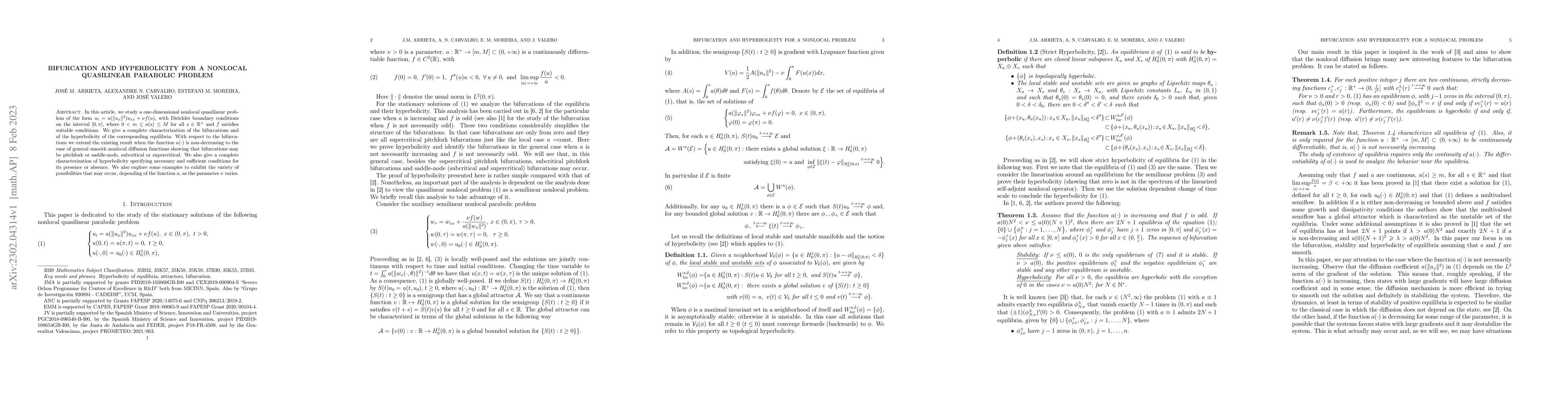 Thumbnail for Bifurcation and hyperbolicity for a nonlocal quasilinear parabolic
  problem