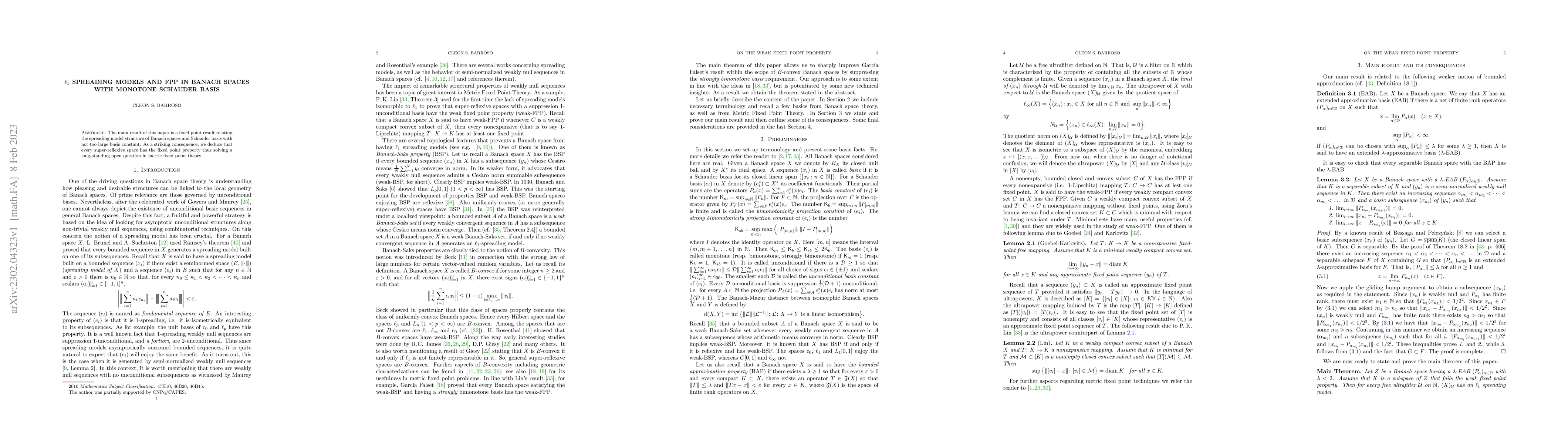 Thumbnail for $\ell_1$ spreading models and FPP in Banach spaces with monotone
  Schauder basis