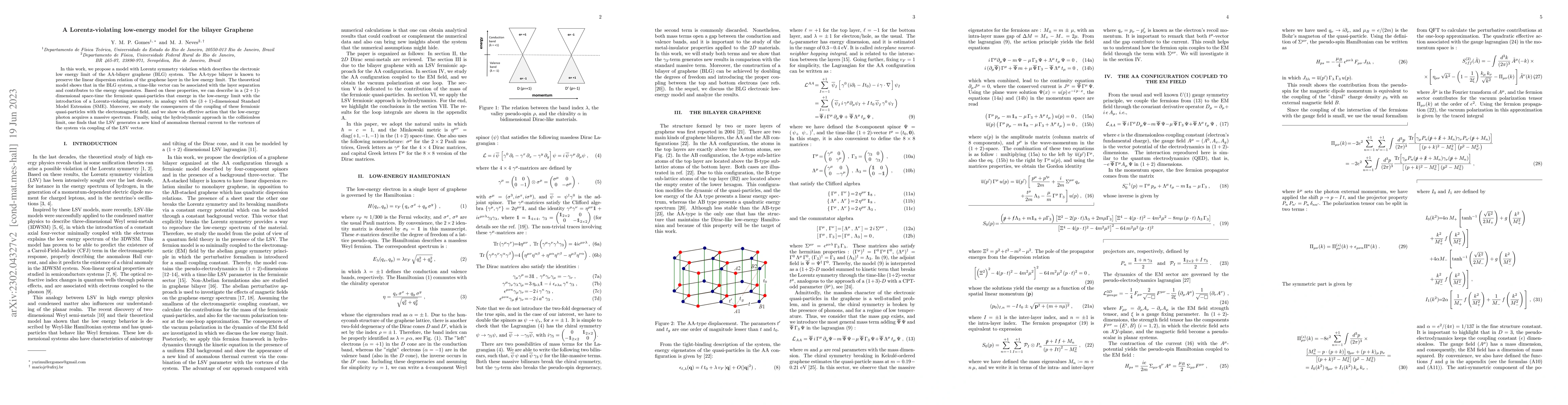 Thumbnail for A Lorentz-violating low-energy model for the bilayer Graphene