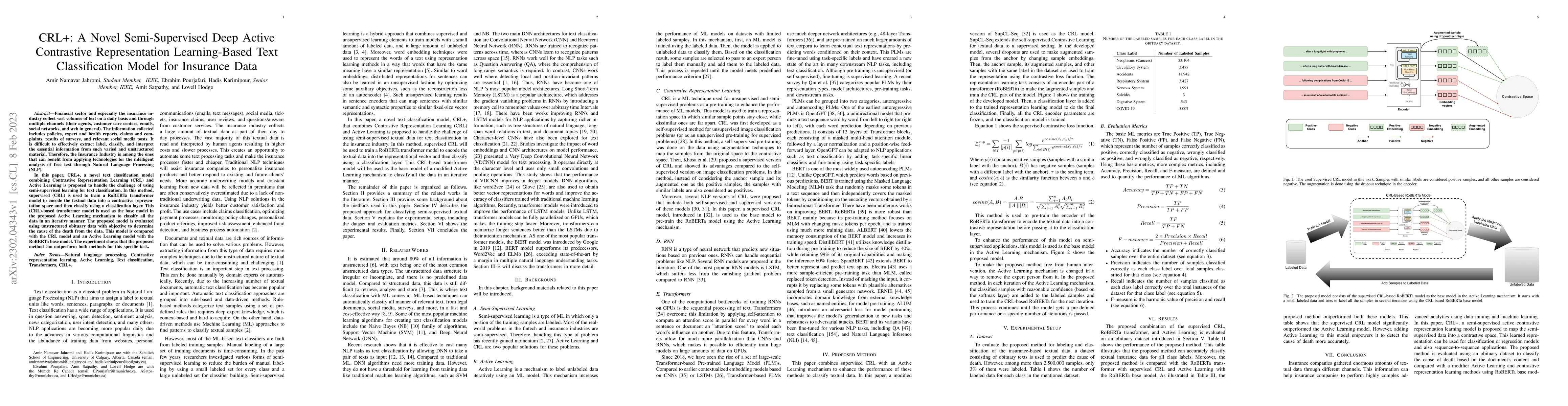 Thumbnail for CRL+: A Novel Semi-Supervised Deep Active Contrastive Representation
  Learning-Based Text Classification Model for Insurance Data
