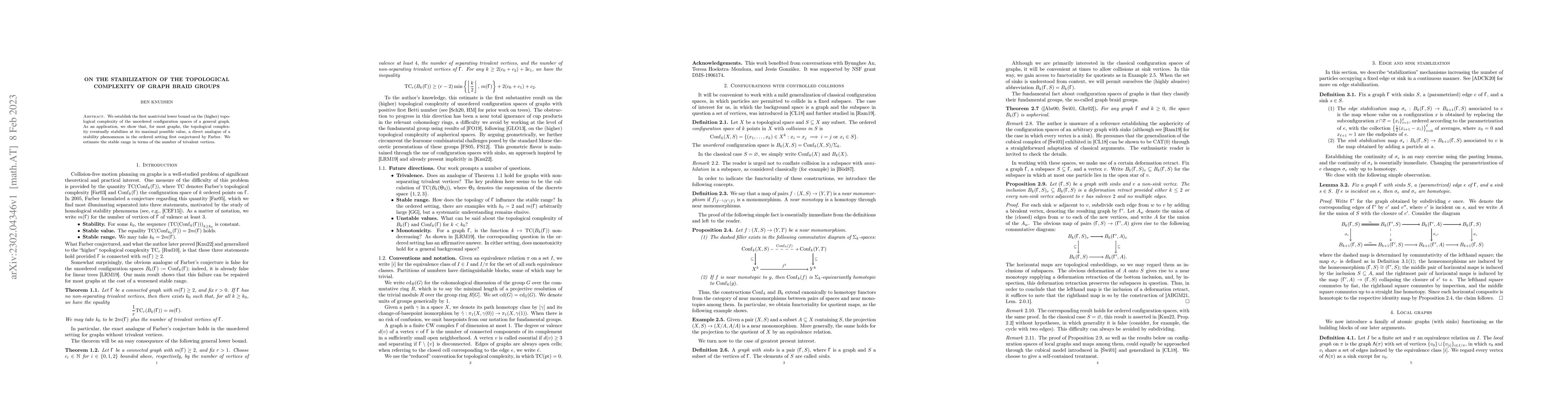 Thumbnail for On the stabilization of the topological complexity of graph braid groups