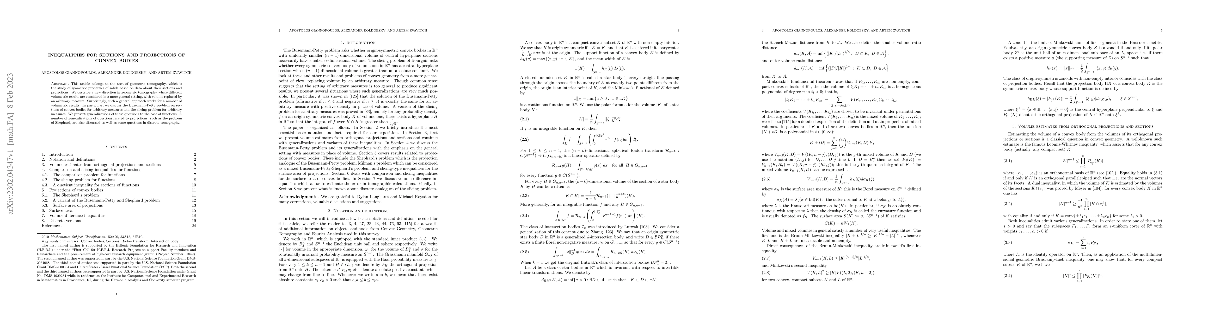 Thumbnail for Inequalities for sections and projections of convex bodies