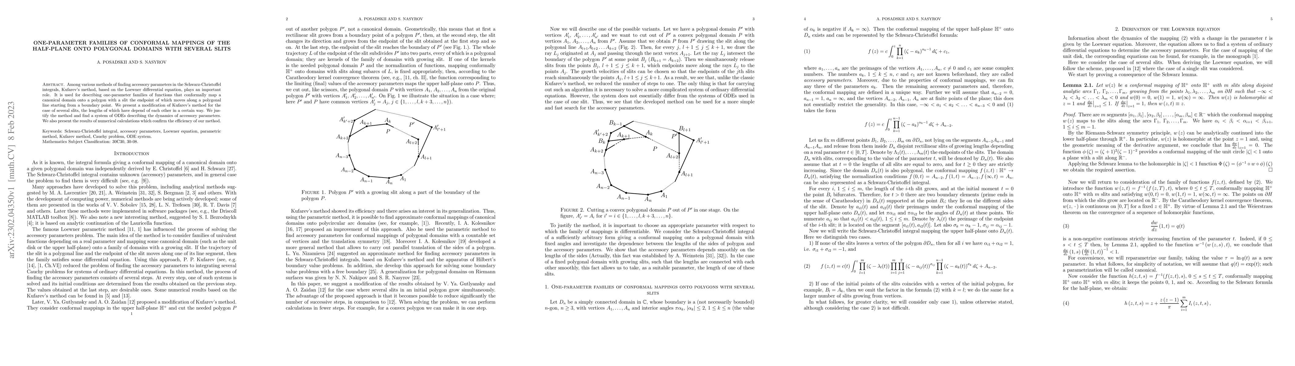 Thumbnail for One-parameter families of conformal mappings of the half-plane onto
  polygonal domains with several slits