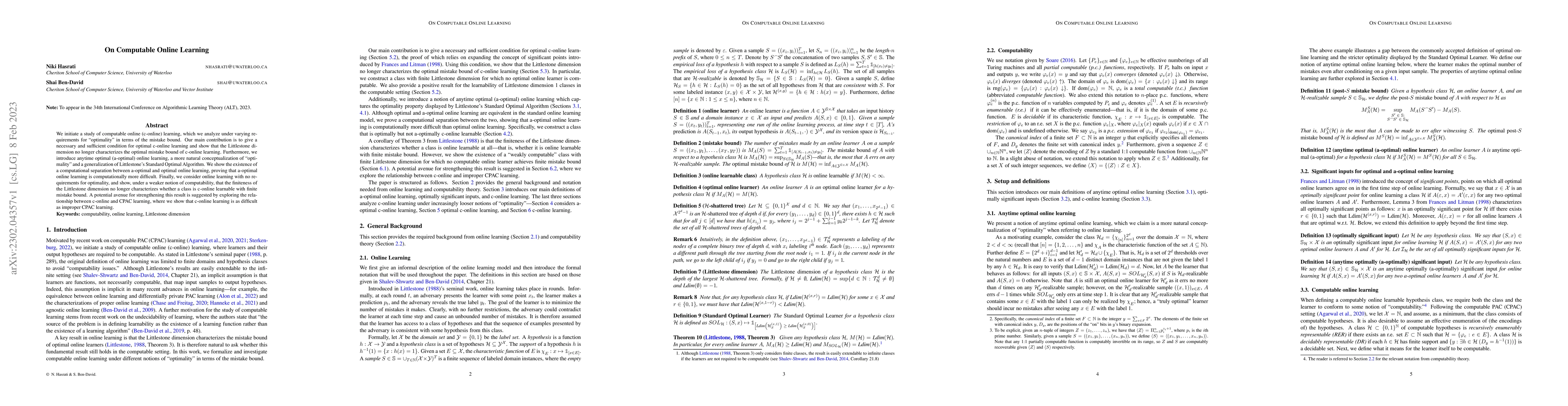 Thumbnail for On Computable Online Learning