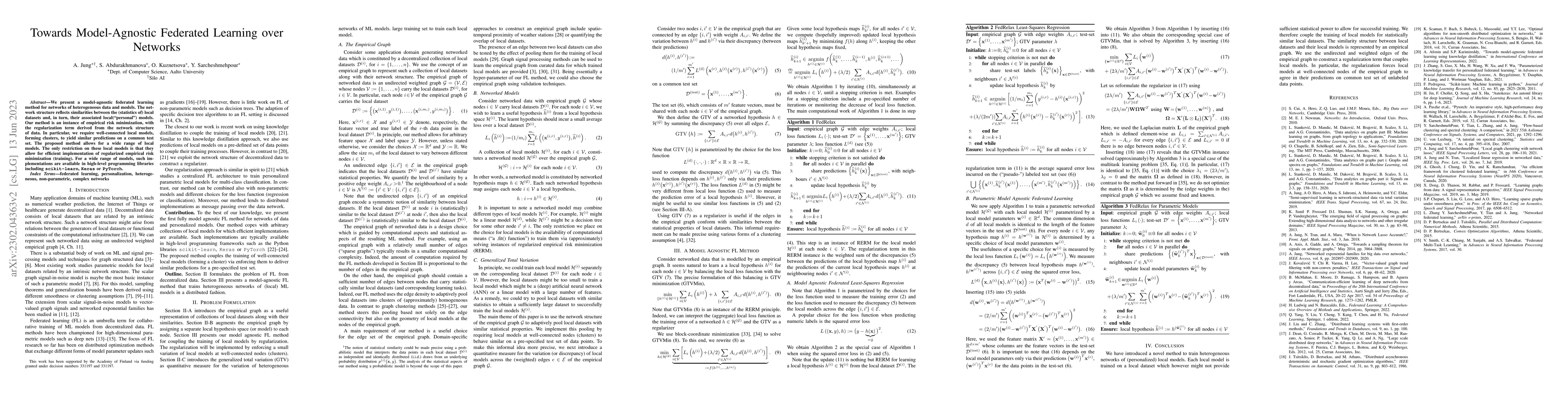 Thumbnail for Towards Model-Agnostic Federated Learning over Networks