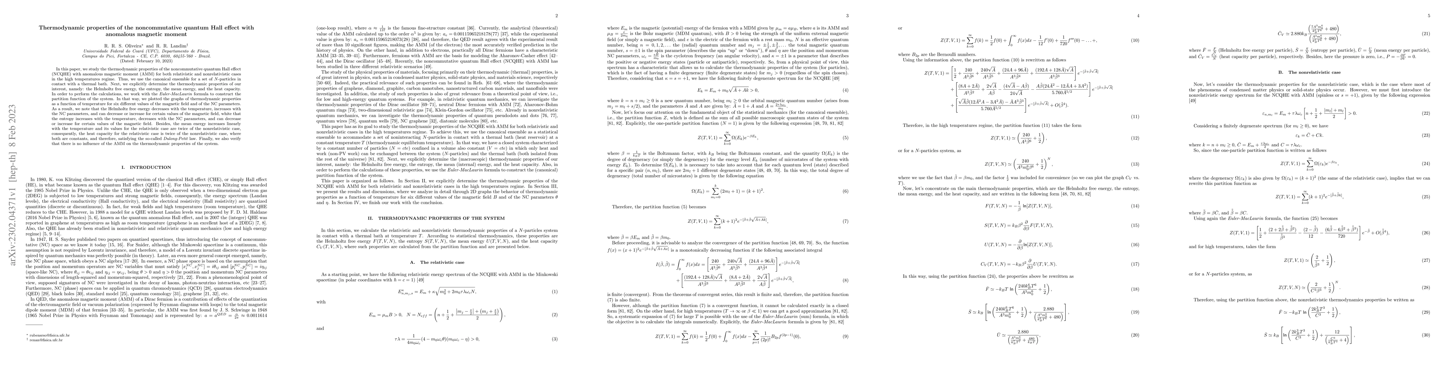 Thumbnail for Thermodynamic properties of the noncommutative quantum Hall effect with
  anomalous magnetic moment