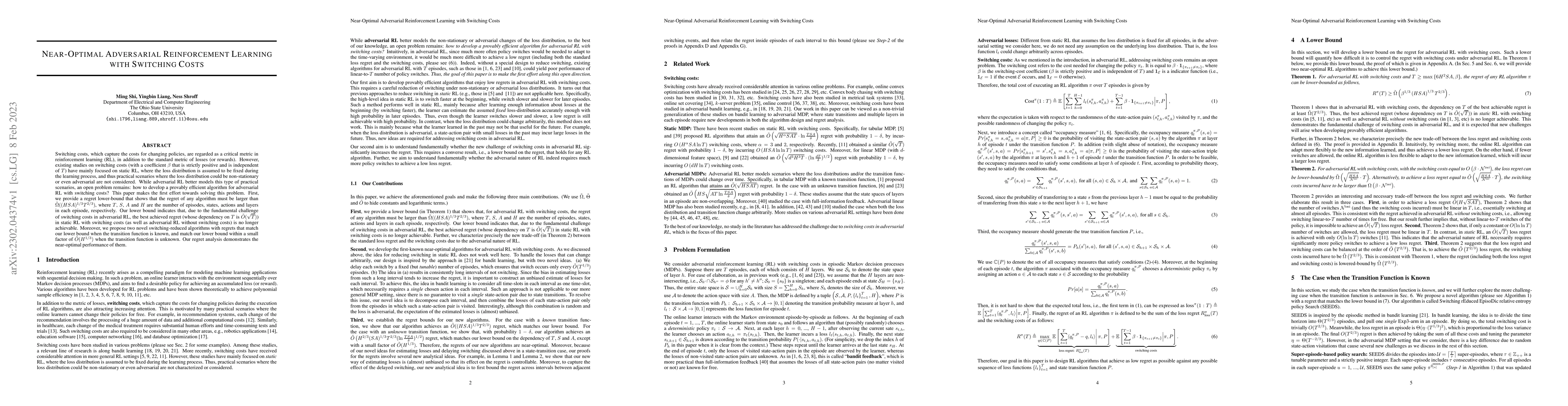 Thumbnail for Near-Optimal Adversarial Reinforcement Learning with Switching Costs