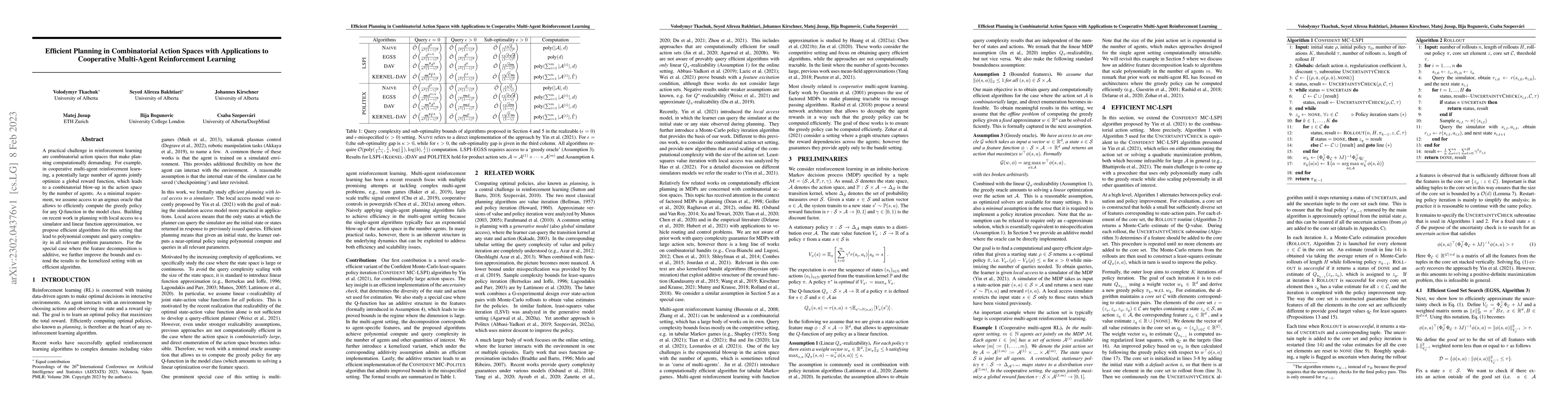 Thumbnail for Efficient Planning in Combinatorial Action Spaces with Applications to
  Cooperative Multi-Agent Reinforcement Learning