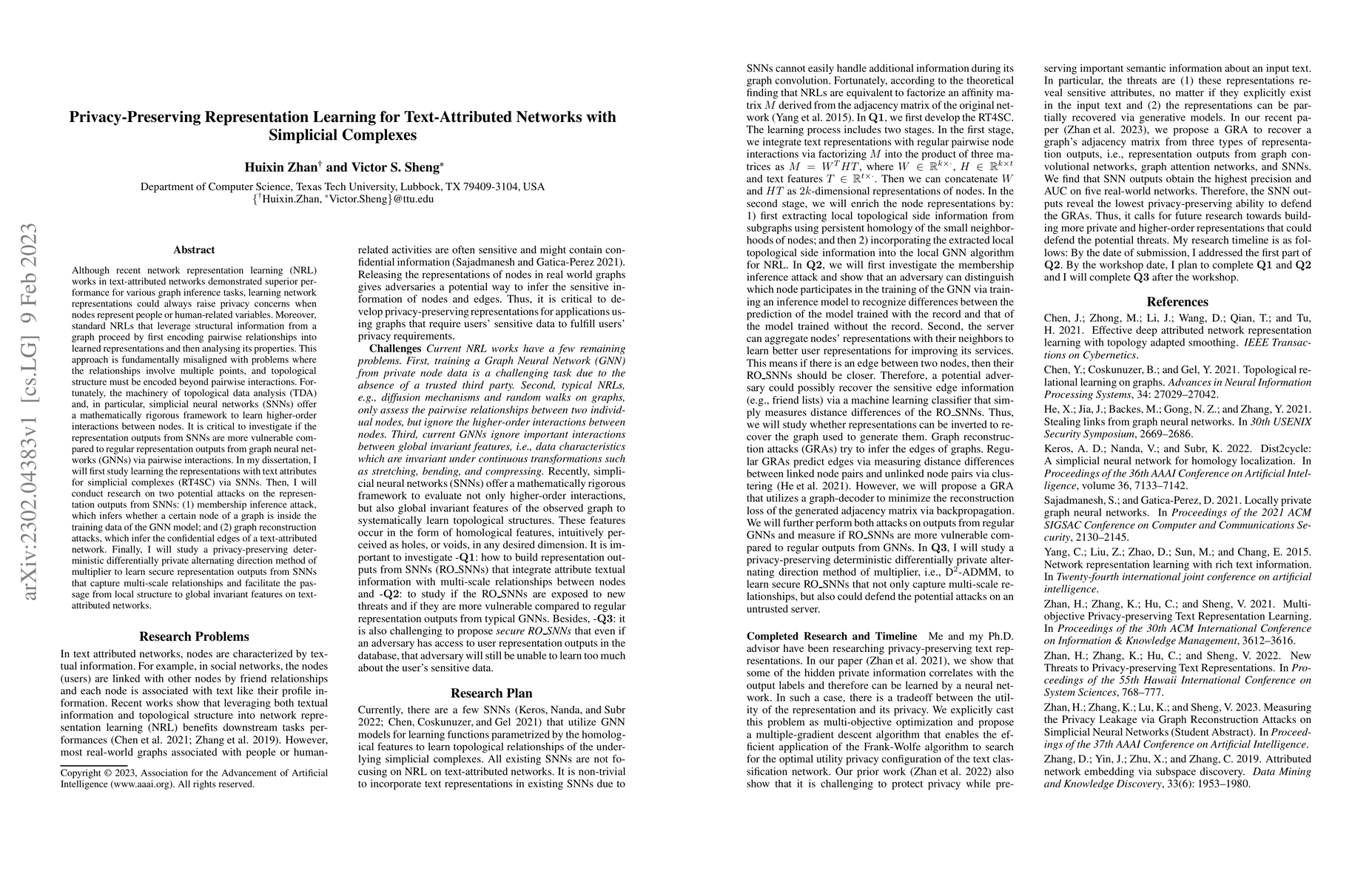 Thumbnail for Privacy-Preserving Representation Learning for Text-Attributed Networks
  with Simplicial Complexes