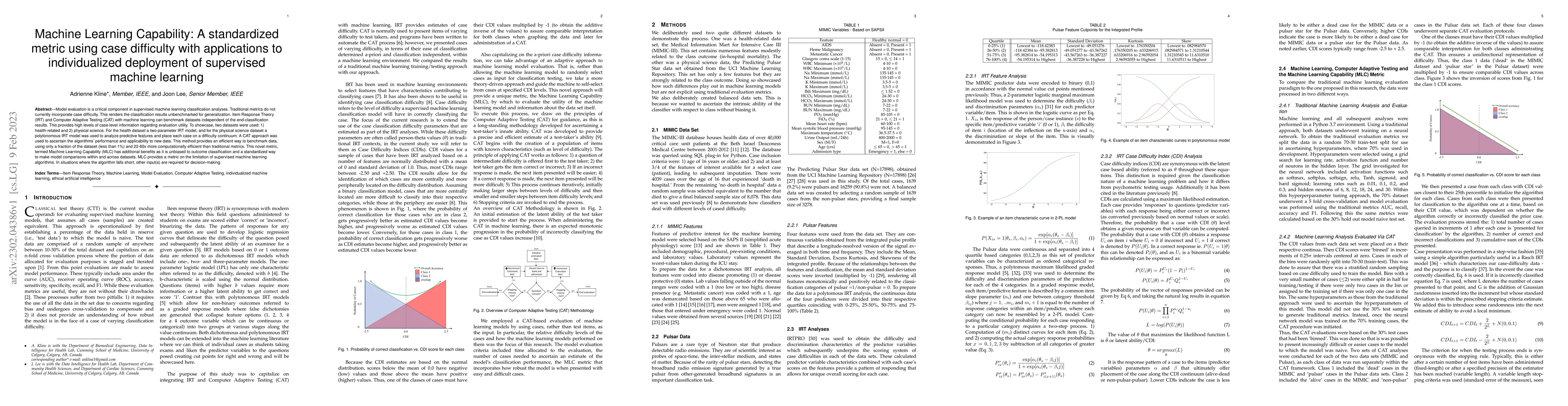 Thumbnail for Machine Learning Capability: A standardized metric using case difficulty
  with applications to individualized deployment of supervised machine learning