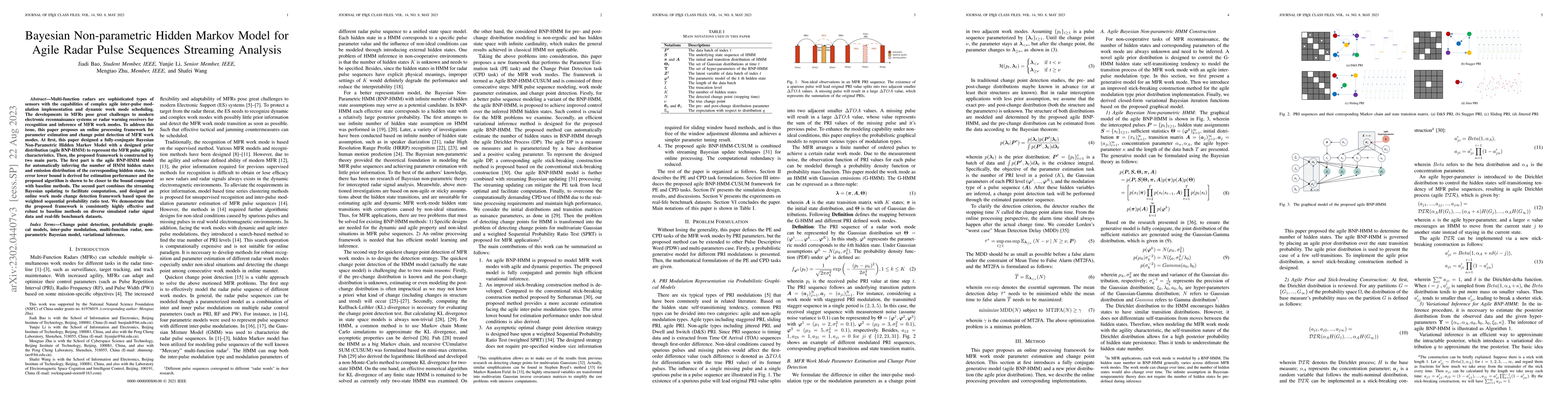 Thumbnail for Bayesian Non-parametric Hidden Markov Model for Agile Radar Pulse
  Sequences Streaming Analysis