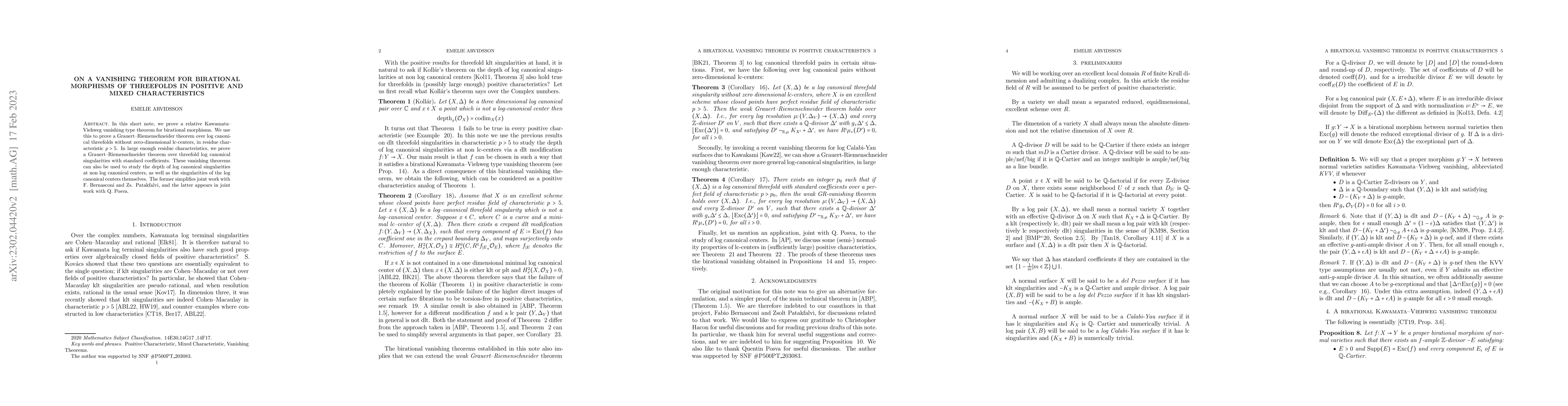 Thumbnail for On a vanishing theorem for birational morphisms of threefolds in
  positive and mixed characteristics