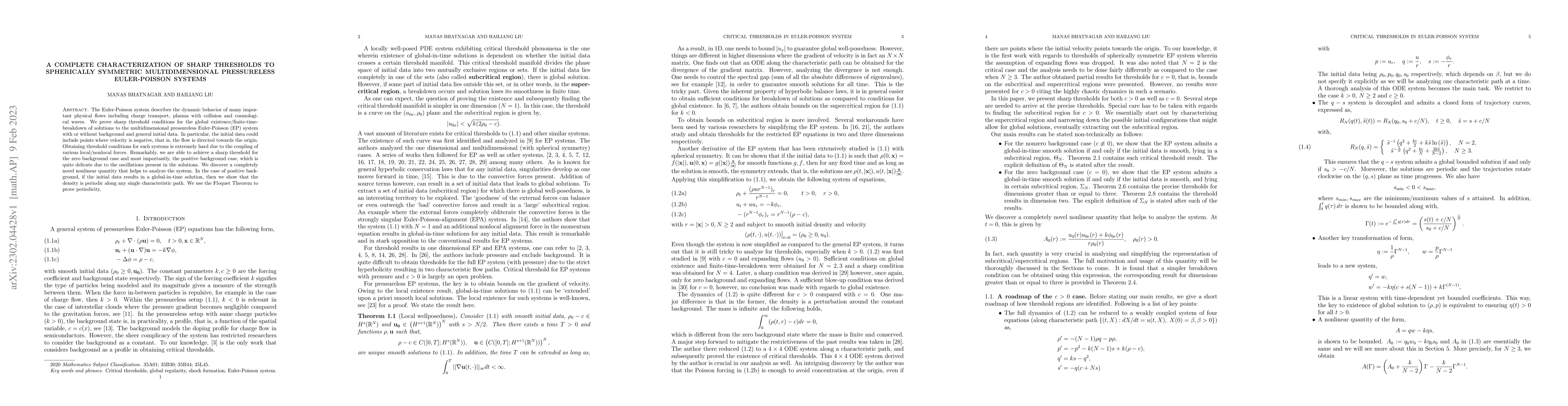 Thumbnail for A complete characterization of sharp thresholds to spherically symmetric
  multidimensional pressureless Euler-Poisson systems