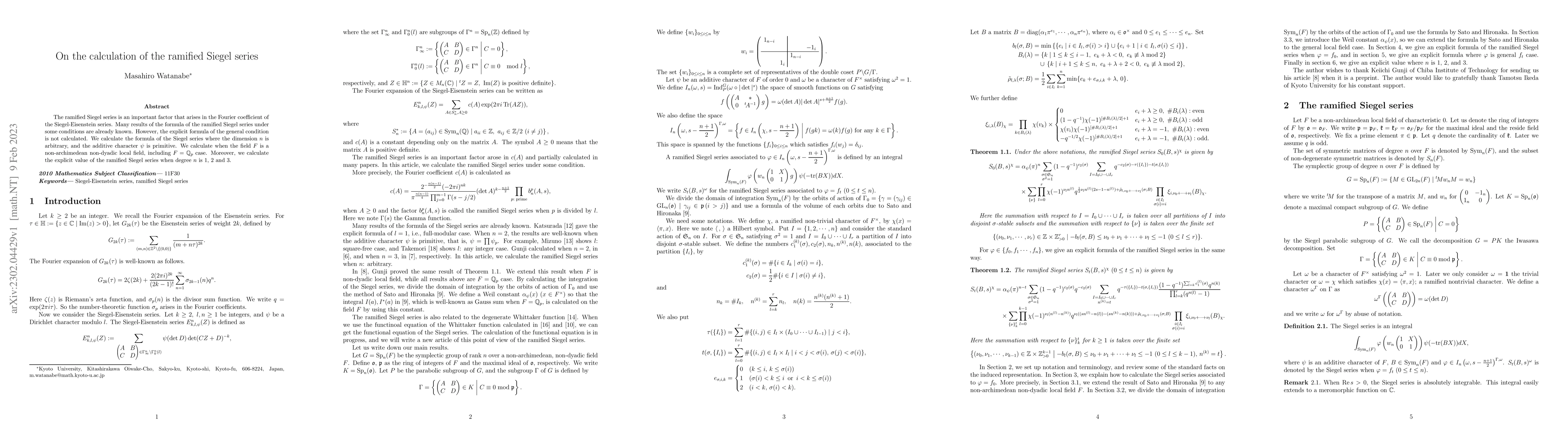 Thumbnail for On the calculation of the ramified Siegel series
