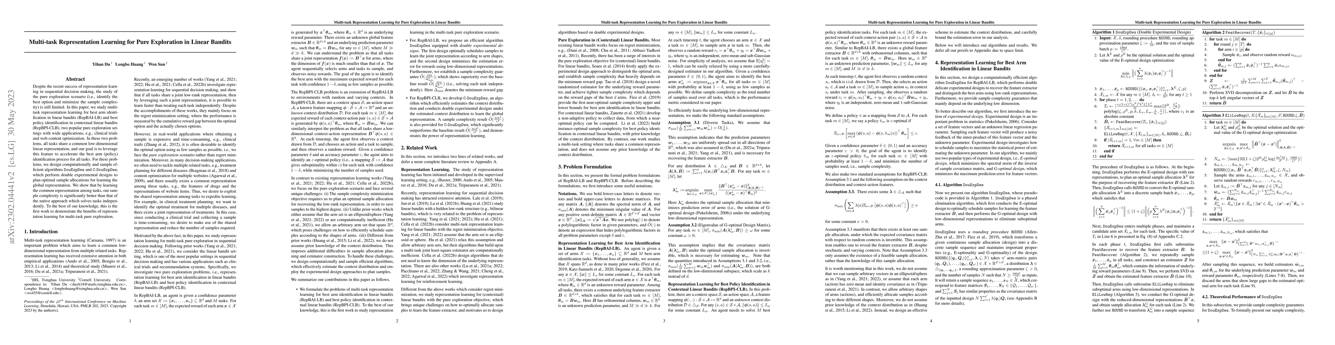 Thumbnail for Multi-task Representation Learning for Pure Exploration in Linear
  Bandits