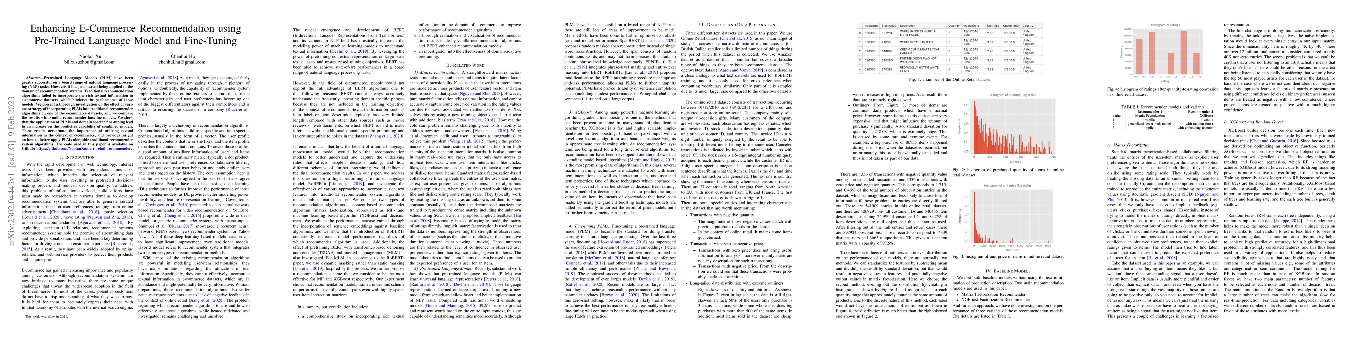 Thumbnail for Enhancing E-Commerce Recommendation using Pre-Trained Language Model and
  Fine-Tuning