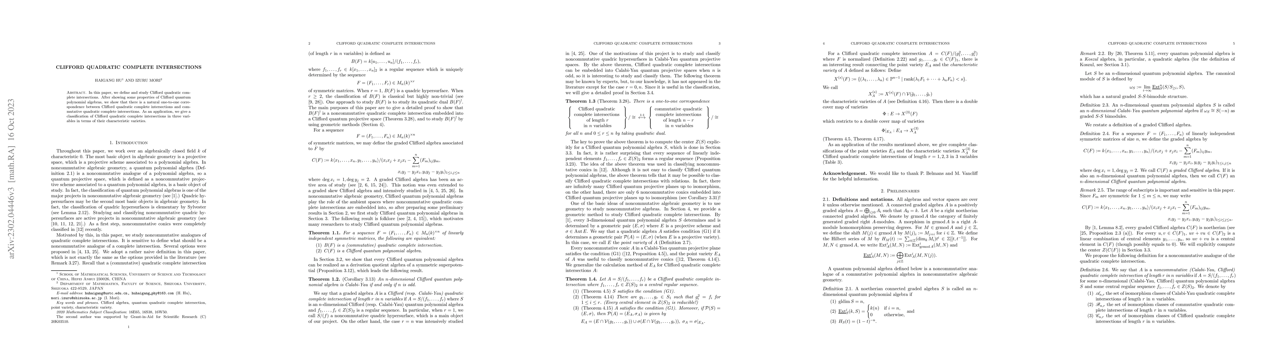 Thumbnail for Clifford quadratic complete intersections
