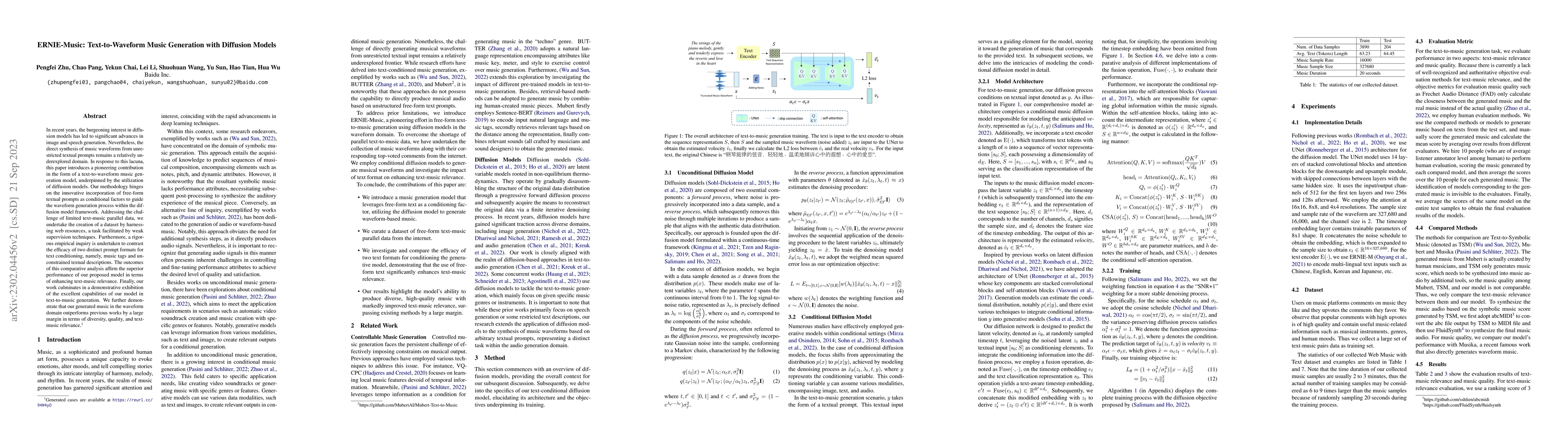 Thumbnail for ERNIE-Music: Text-to-Waveform Music Generation with Diffusion Models