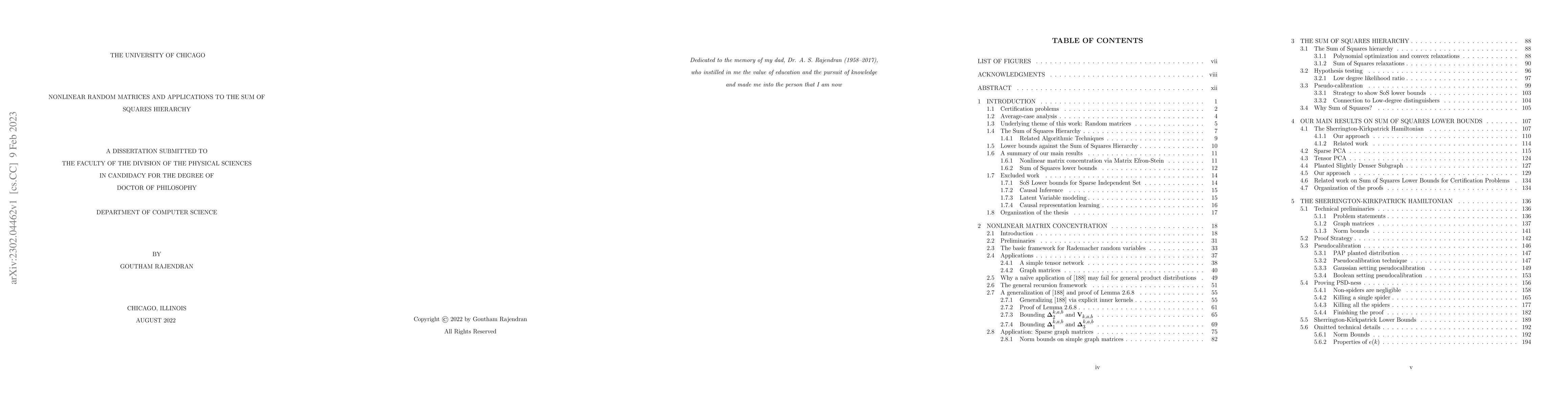 Thumbnail for Nonlinear Random Matrices and Applications to the Sum of Squares
  Hierarchy