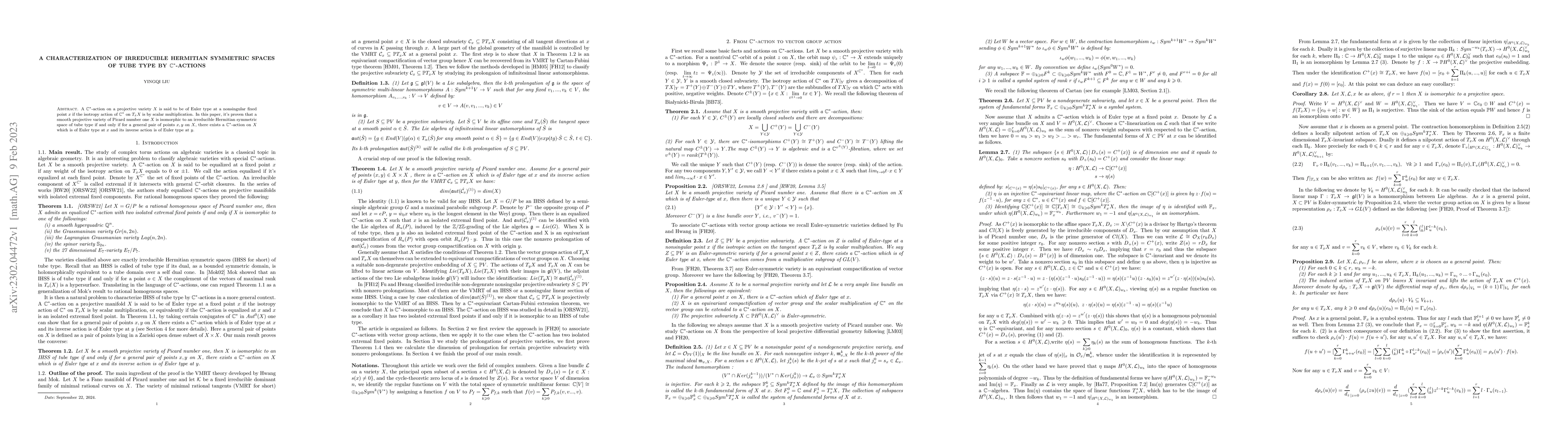 Thumbnail for A characterization of irreducible Hermitian symmetric spaces of tube
  type by $\mathbb{C}^{*}$-actions