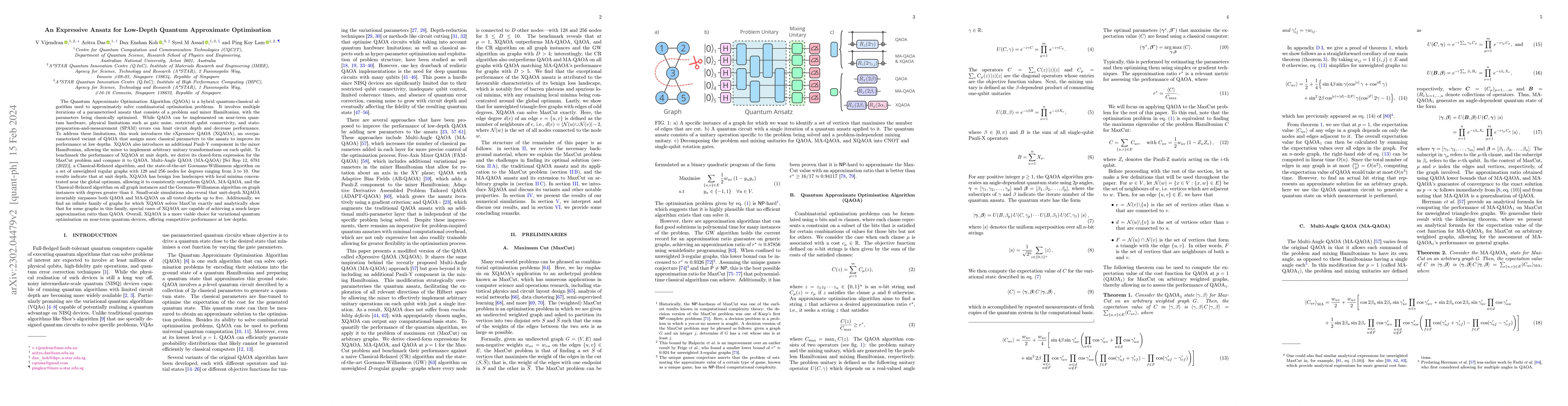 Thumbnail for An Expressive Ansatz for Low-Depth Quantum Approximate Optimisation