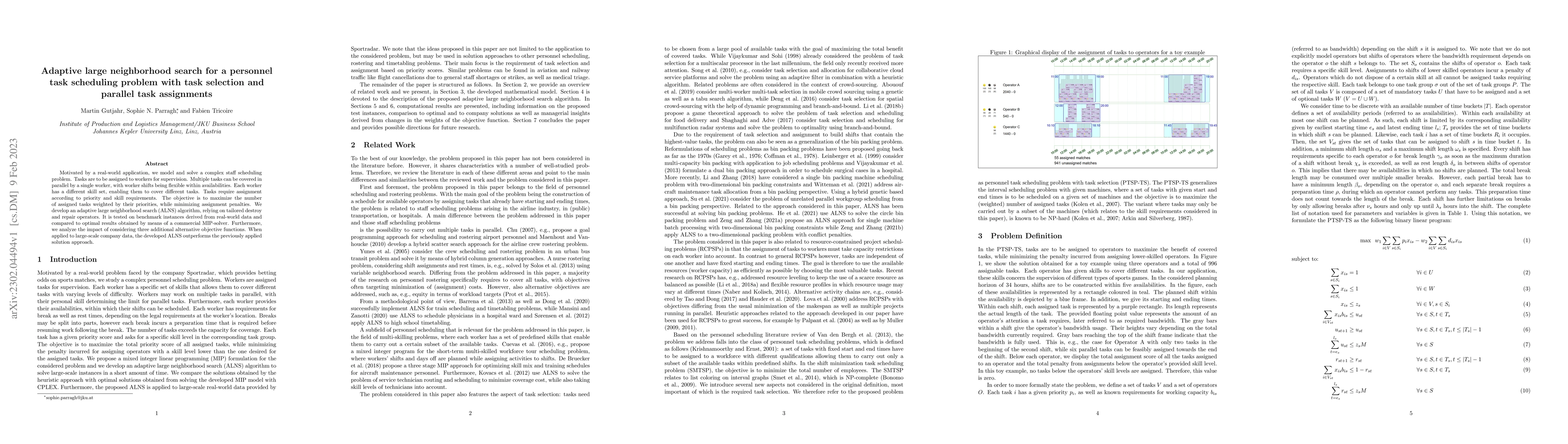 Thumbnail for Adaptive large neighborhood search for a personnel task scheduling
  problem with task selection and parallel task assignments