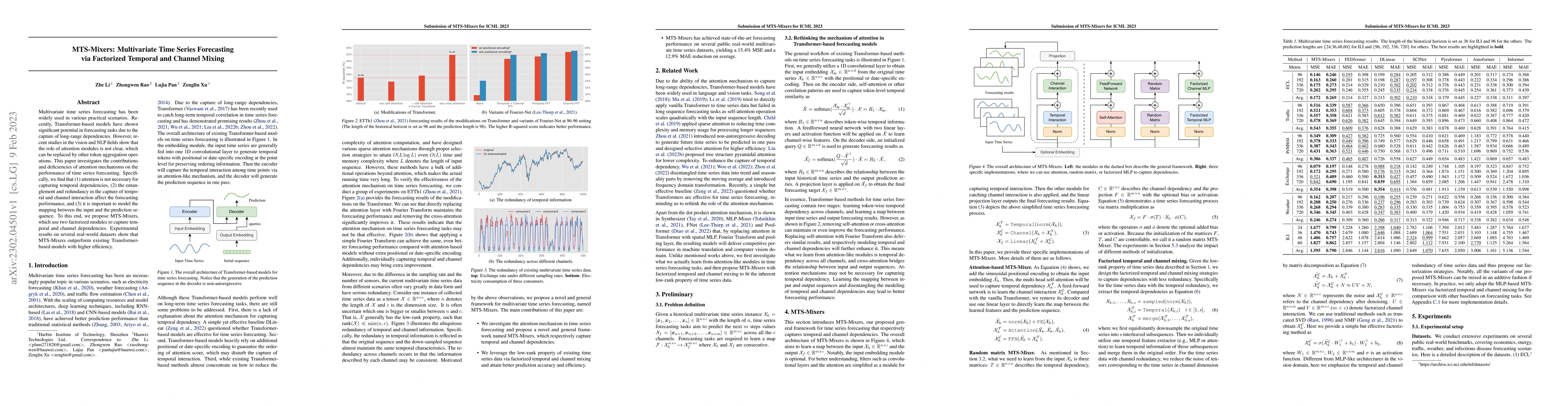 Thumbnail for MTS-Mixers: Multivariate Time Series Forecasting via Factorized Temporal
  and Channel Mixing