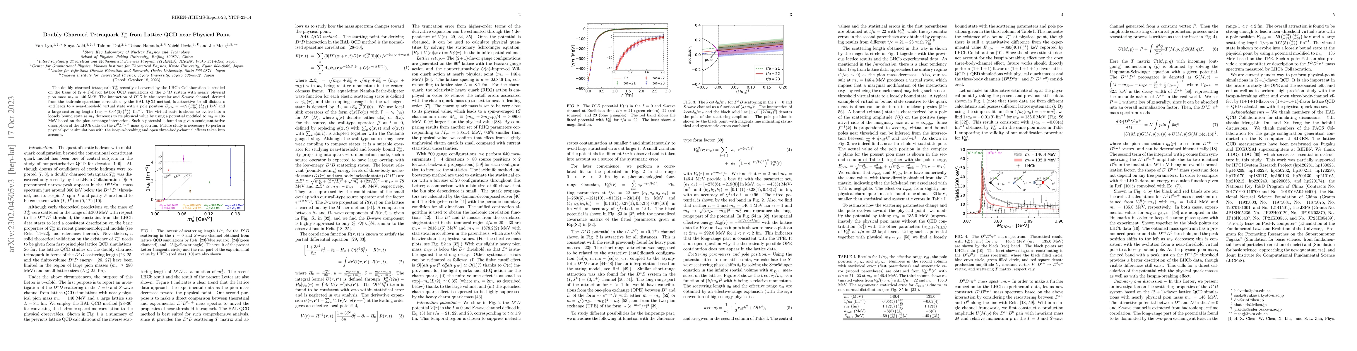 Thumbnail for Doubly Charmed Tetraquark $T^+_{cc}$ from Lattice QCD near Physical
  Point