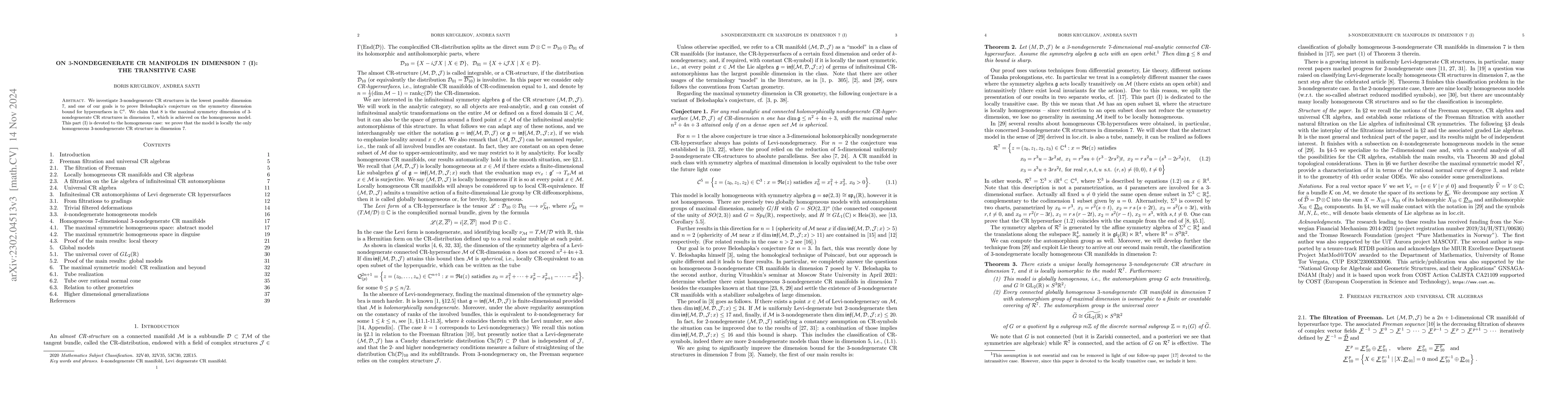 Thumbnail for On 3-nondegenerate CR manifolds in dimension 7 (I): the transitive case