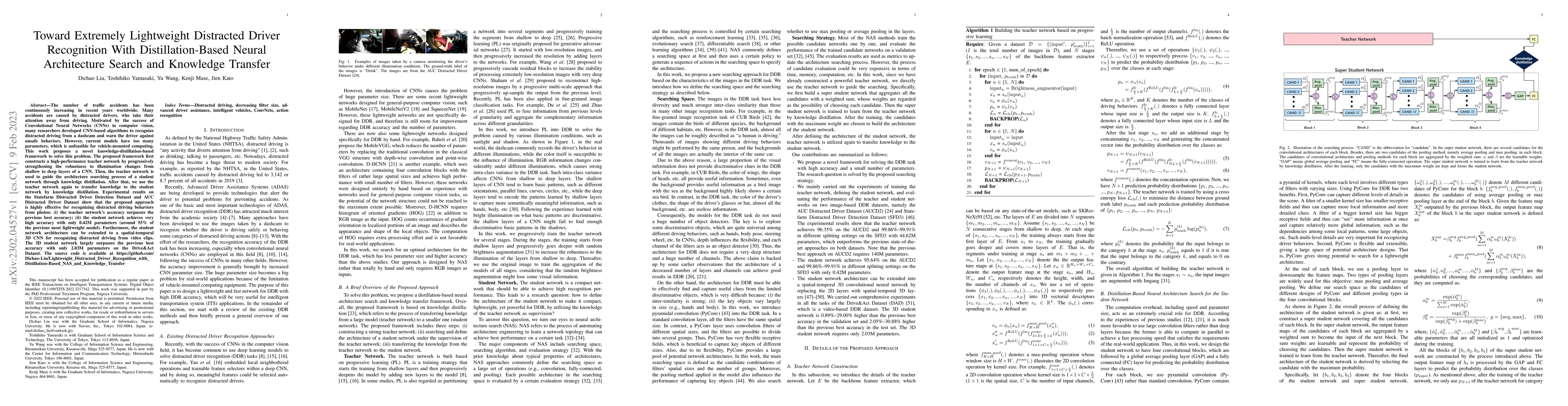 Thumbnail for Toward Extremely Lightweight Distracted Driver Recognition With
  Distillation-Based Neural Architecture Search and Knowledge Transfer