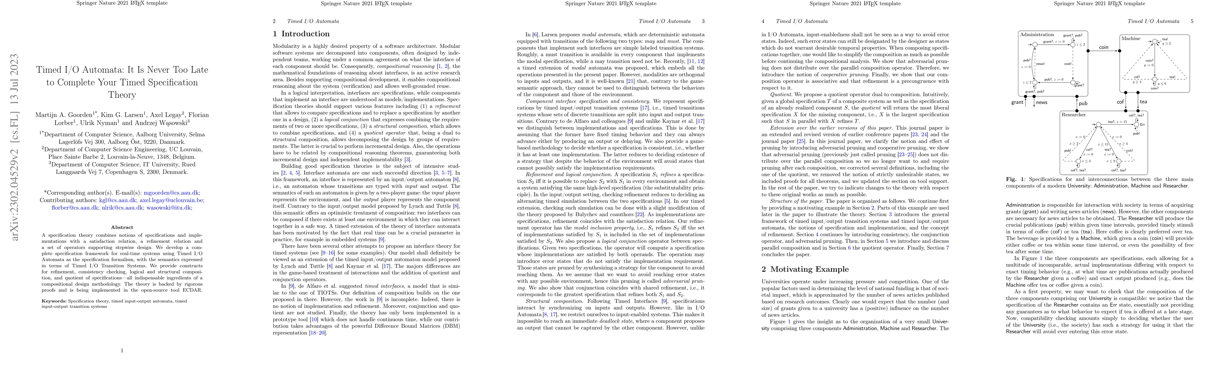 Thumbnail for Timed I/O Automata: It is never too late to complete your timed
  specification theory