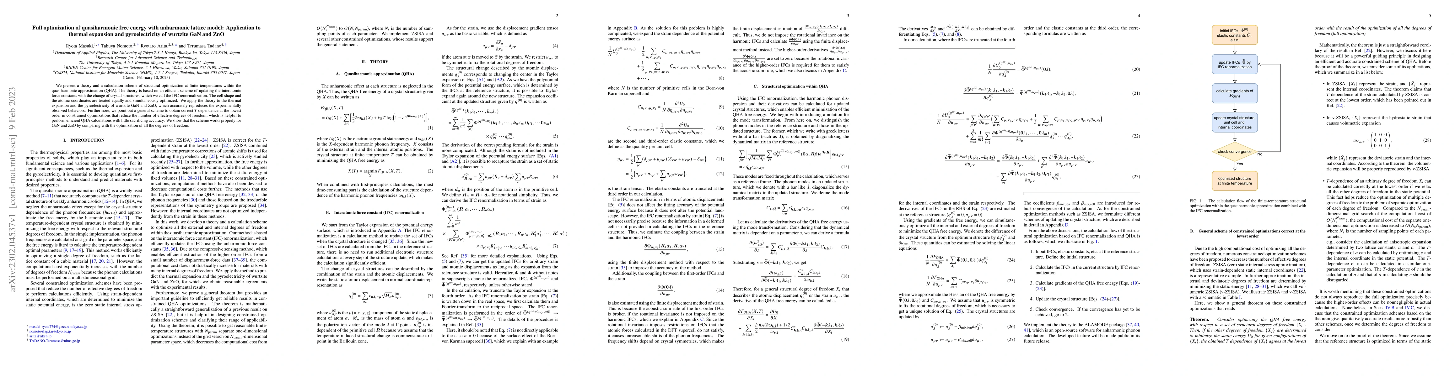 Thumbnail for Full optimization of quasiharmonic free energy with anharmonic lattice
  model: Application to thermal expansion and pyroelectricity of wurtzite GaN
  and ZnO