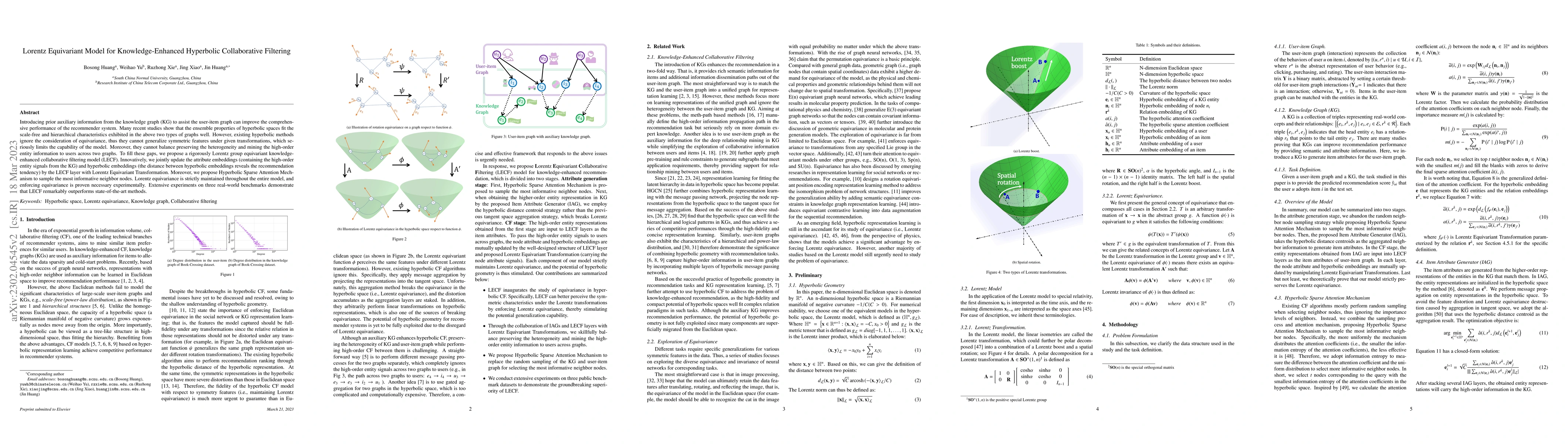 Thumbnail for Lorentz Equivariant Model for Knowledge-Enhanced Hyperbolic
  Collaborative Filtering