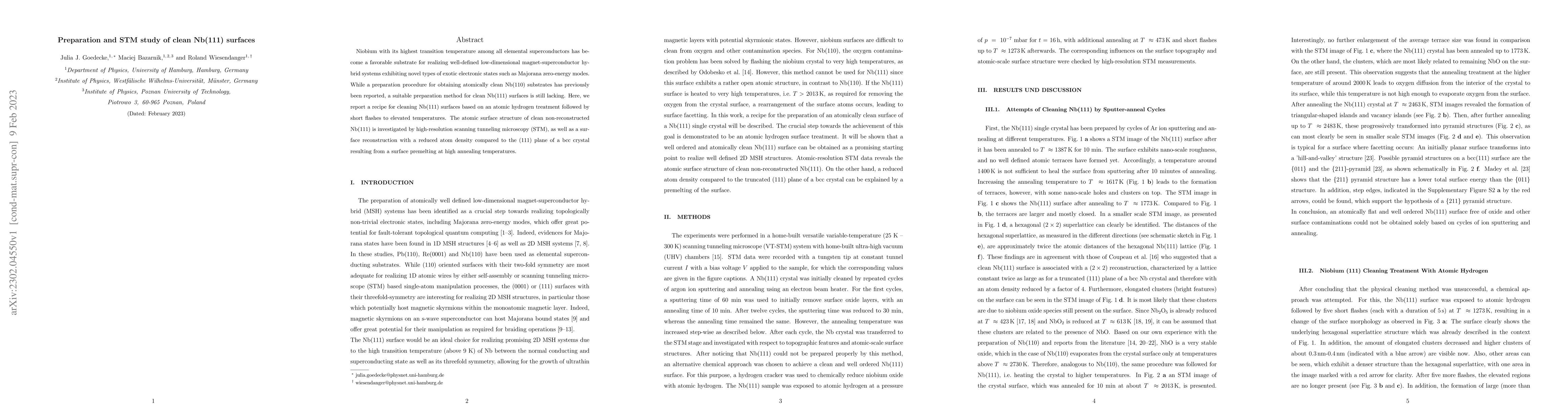 Thumbnail for Preparation and STM study of clean Nb(111) surfaces