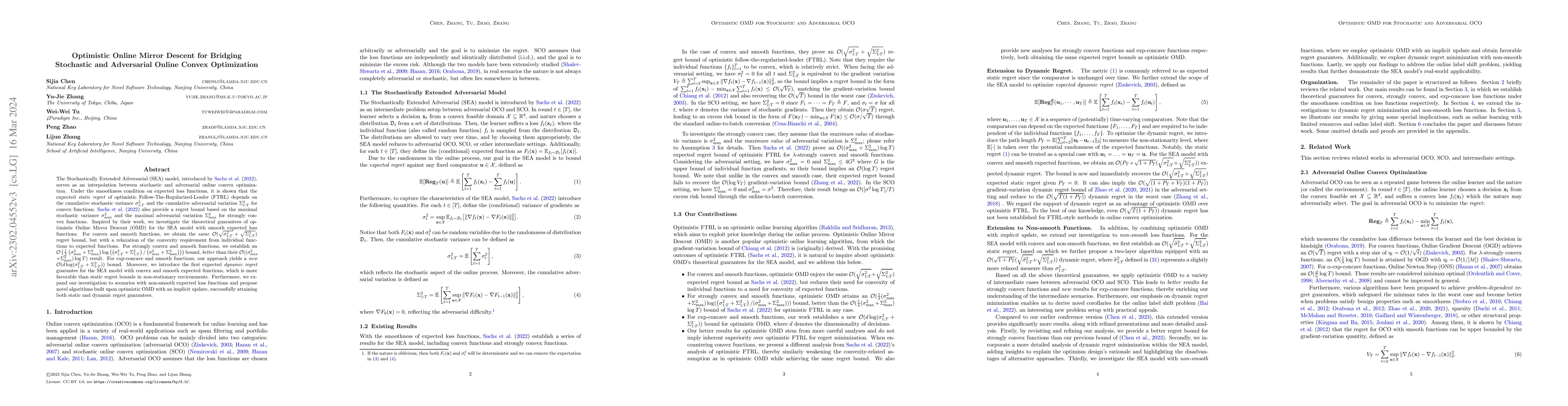 Thumbnail for Optimistic Online Mirror Descent for Bridging Stochastic and Adversarial
  Online Convex Optimization