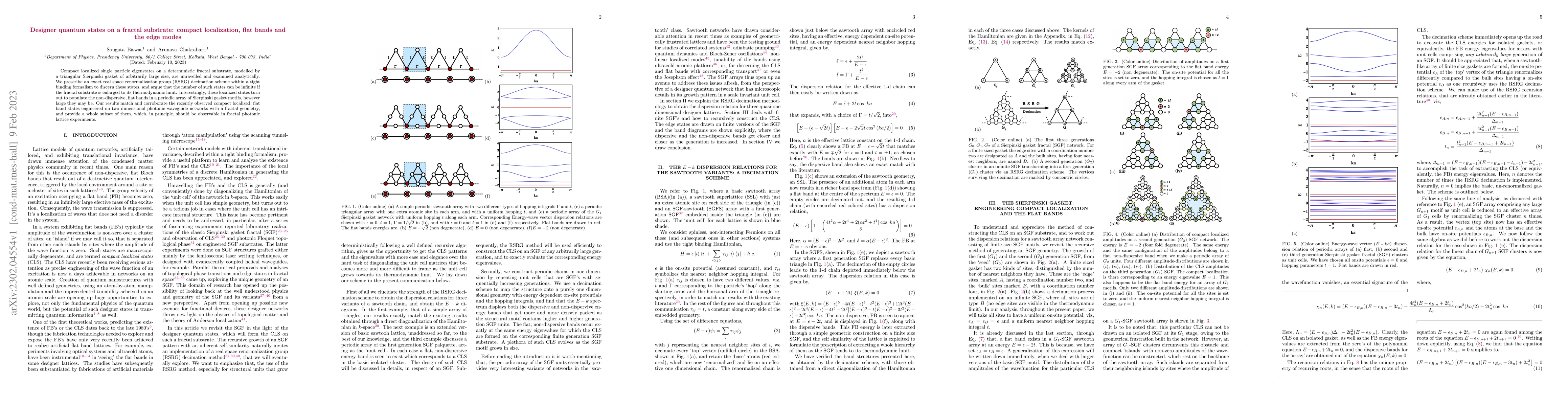 Thumbnail for Designer quantum states on a fractal substrate: compact localization,
  flat bands and the edge modes