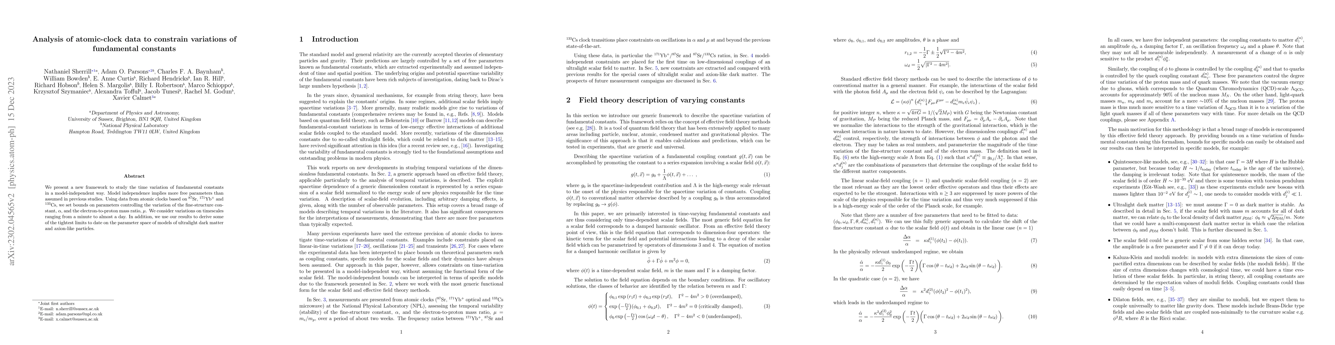 Thumbnail for Analysis of atomic-clock data to constrain variations of fundamental
  constants