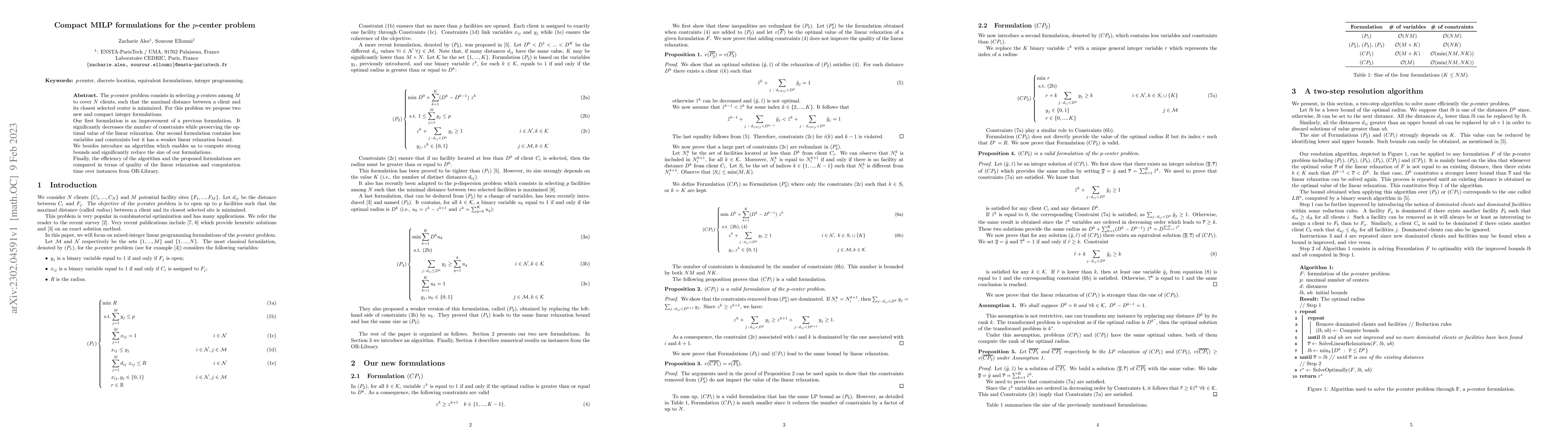 Thumbnail for Compact MILP formulations for the $p$-center problem
