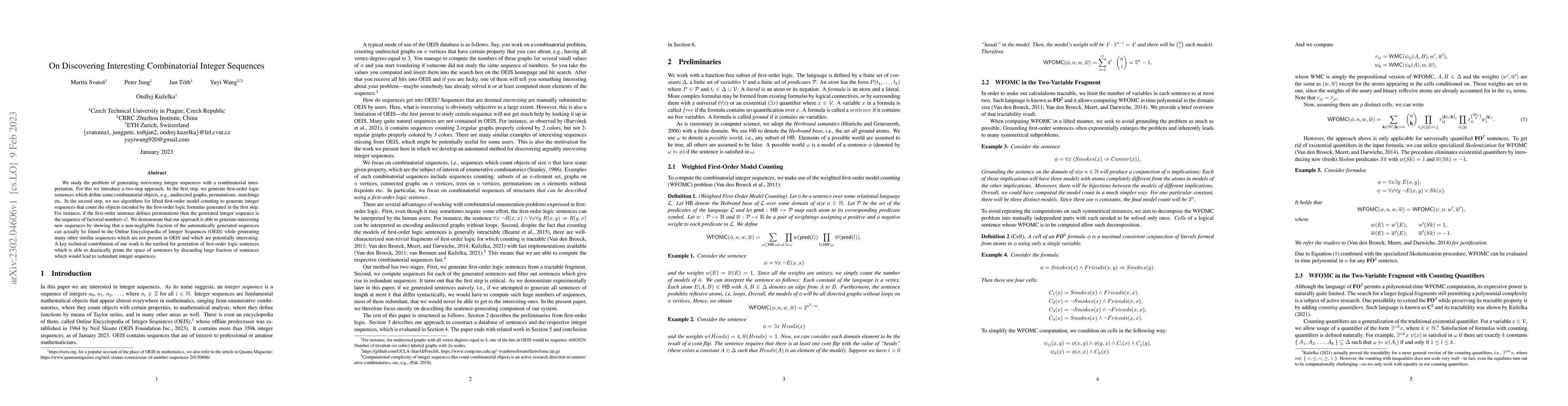 Thumbnail for On Discovering Interesting Combinatorial Integer Sequences