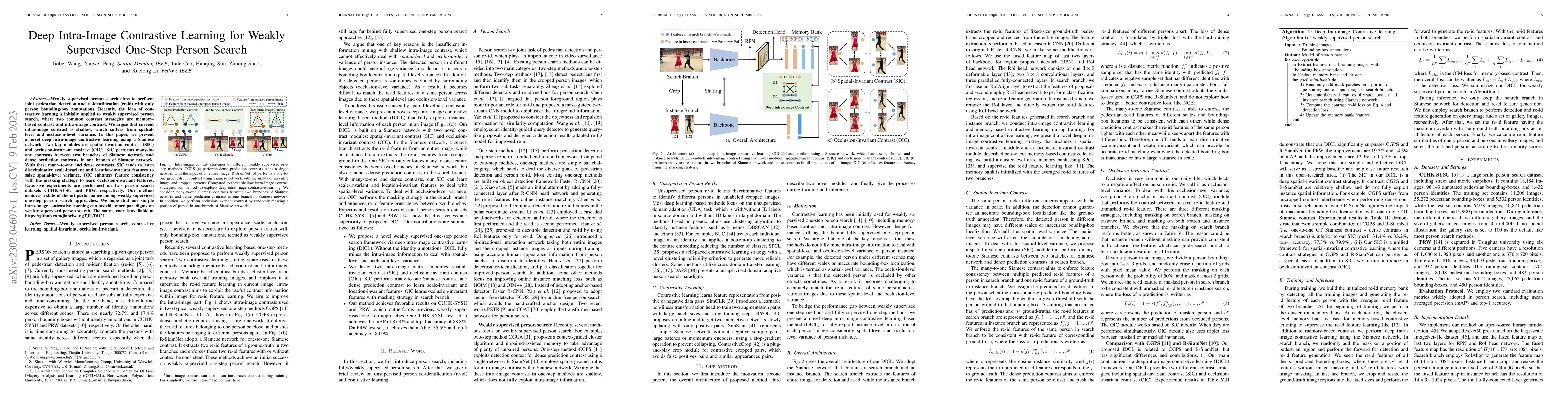 Thumbnail for Deep Intra-Image Contrastive Learning for Weakly Supervised One-Step
  Person Search