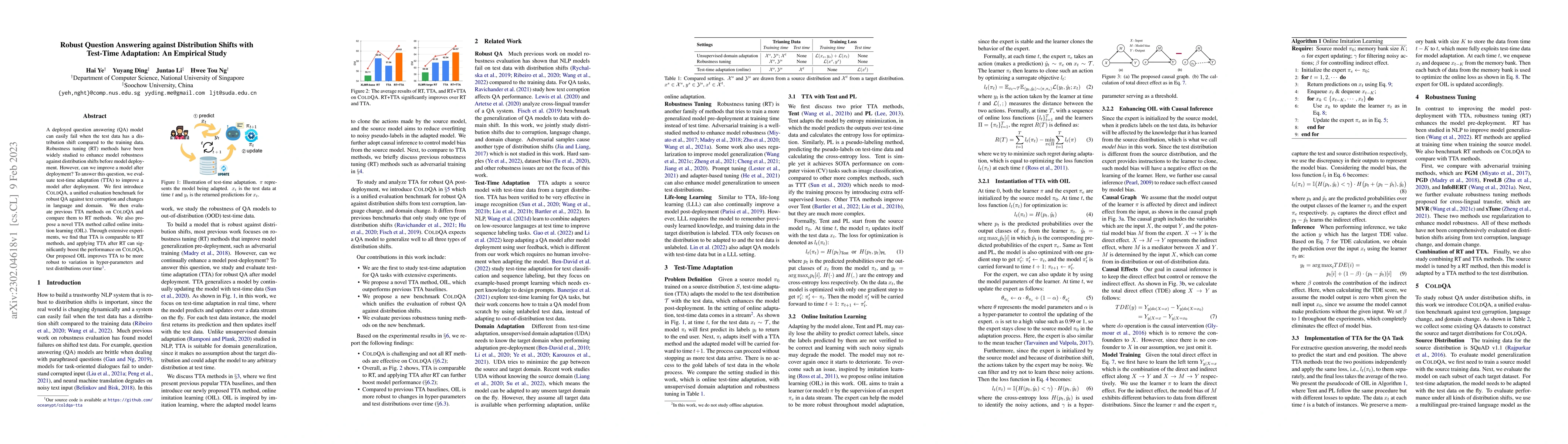 Thumbnail for Robust Question Answering against Distribution Shifts with Test-Time
  Adaptation: An Empirical Study