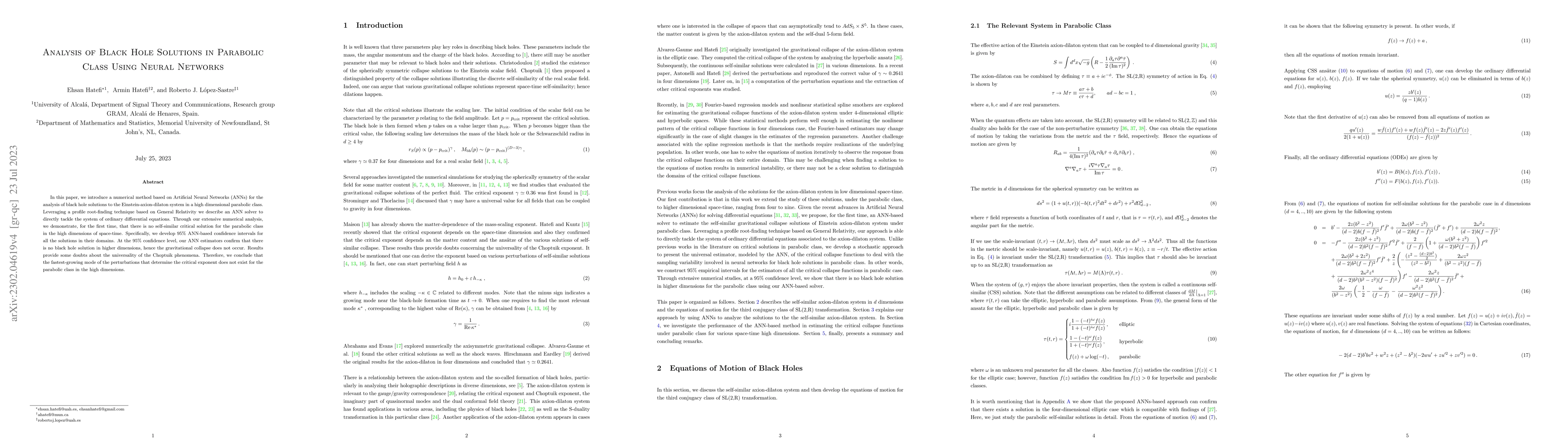Thumbnail for Analysis of Black Hole Solutions in Parabolic Class Using Neural
  Networks
