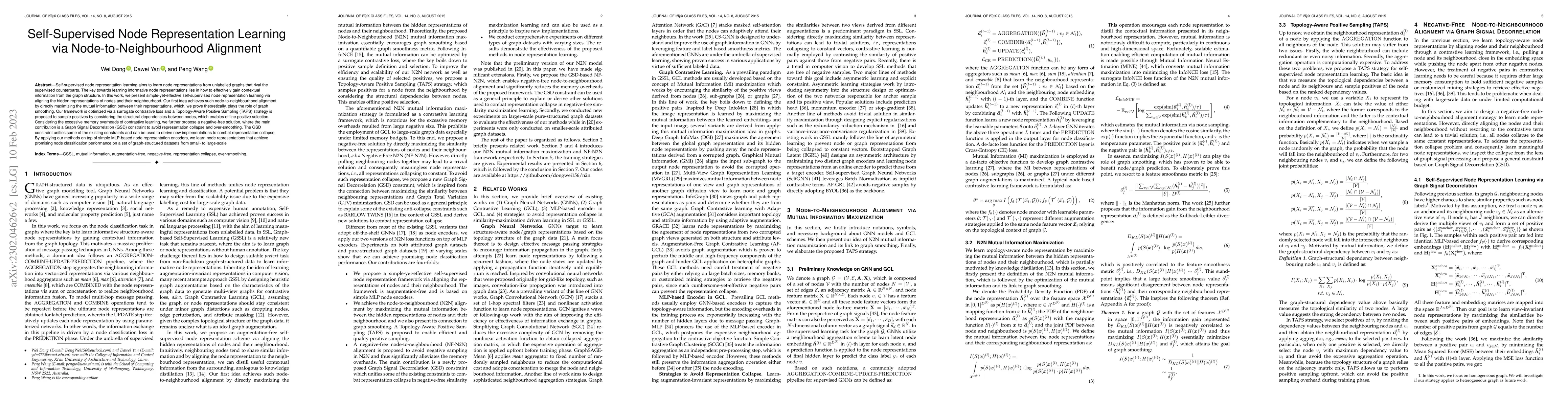 Thumbnail for Self-Supervised Node Representation Learning via Node-to-Neighbourhood
  Alignment