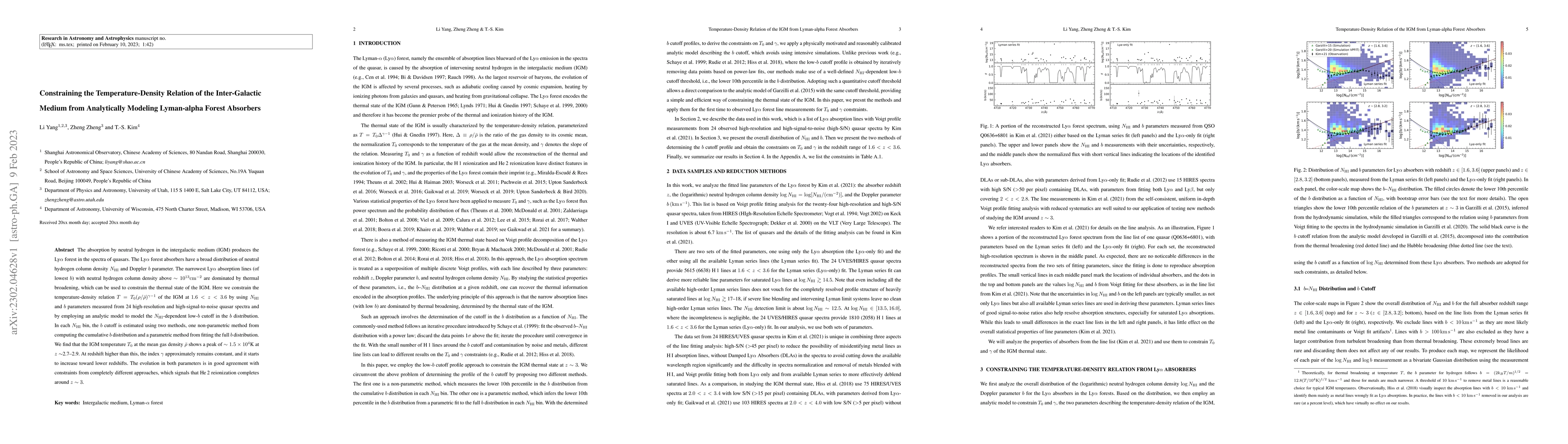 Thumbnail for Constraining the Temperature-Density Relation of the Inter-Galactic
  Medium from Analytically Modeling Lyman-alpha Forest Absorbers